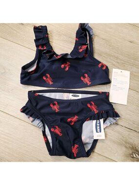 Baby Old Navy Blue Red Lobster Two Piece Swimsuit Swim Suit Toddler Girl 18/24M